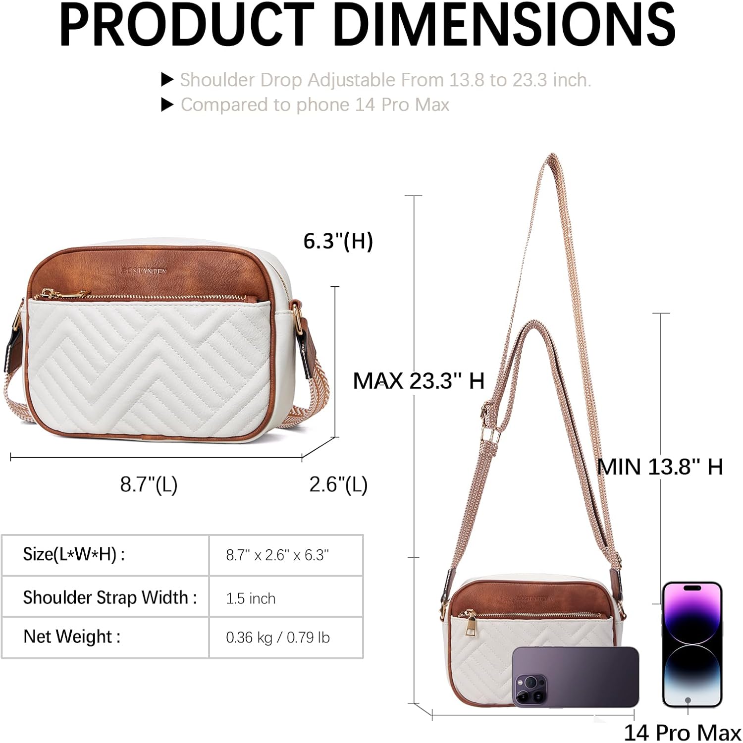 BOSTANTEN Quilted Crossbody Bags for Women Vegan Leather Purses Shoulder Handbags with Wide Strap