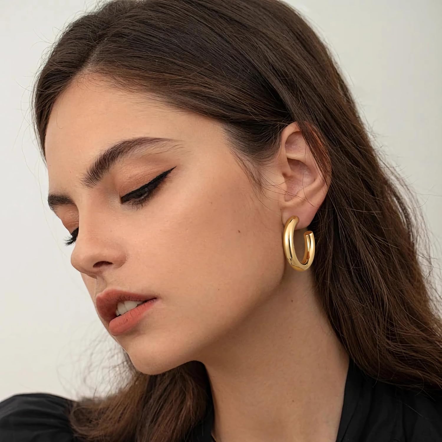 Gacimy Chunky Hoop Earrings for Women 14K Gold Plated, 925 Sterling Silver Post Hoops for Women