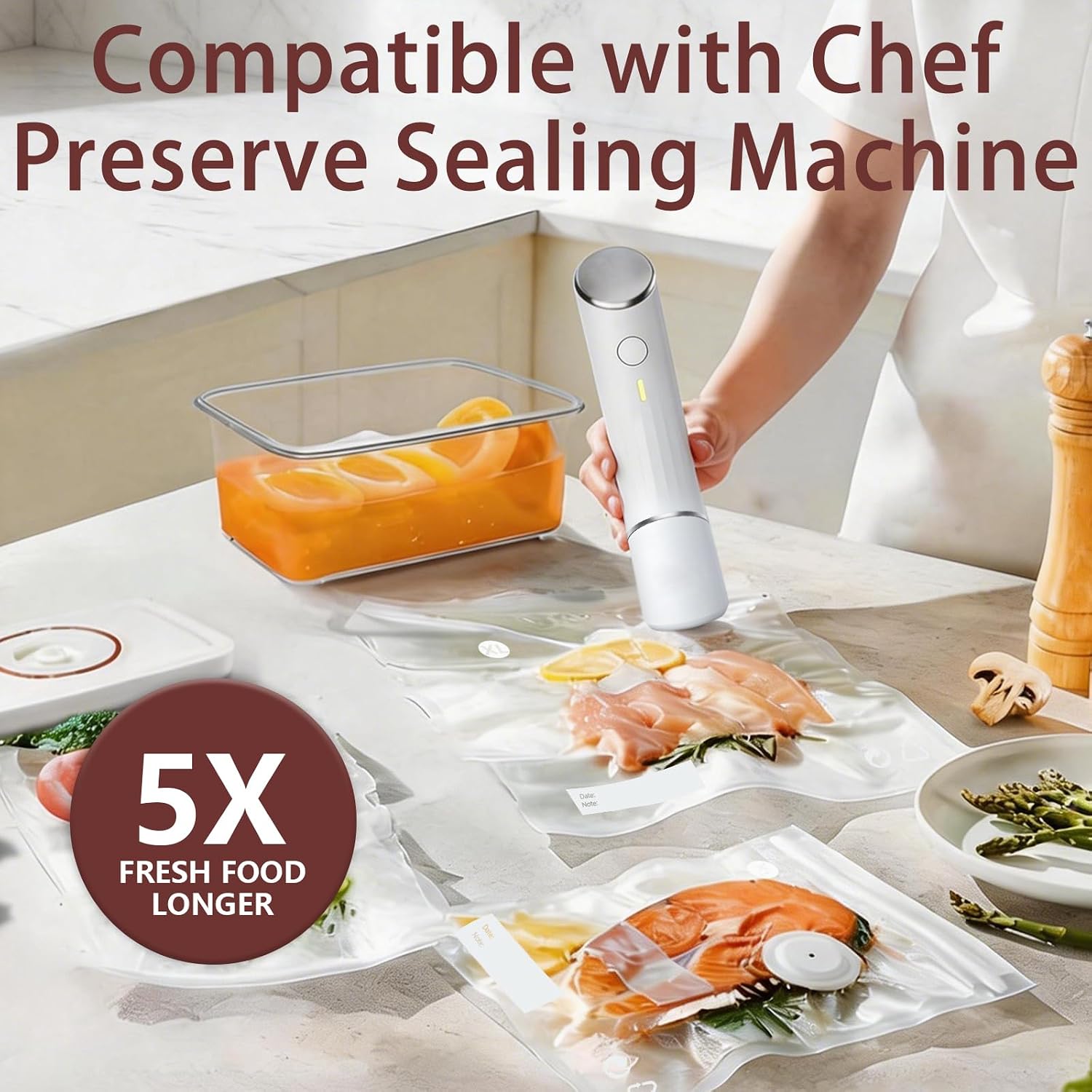 30-Pack Small Vacuum Sealer Bags & 2 Bonus Sealing Clips, Compatible With Chef Preserve – Bpa-Free (8 X 10 In) Reusable Food Storage Bags For Freezer, Microwave, Sous Vide – Leak-Proof