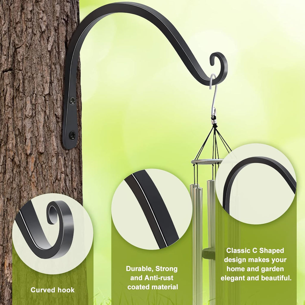 Heavy Duty Plant Hangers Outdoor Indoor, 8 Inch 2 Pack Metal Hanging Bracket Holds Up To 44 Lbs, Wall Brackets For Hanging Baskets, Bird Feeders,Wind Chime& Lanterns, Black