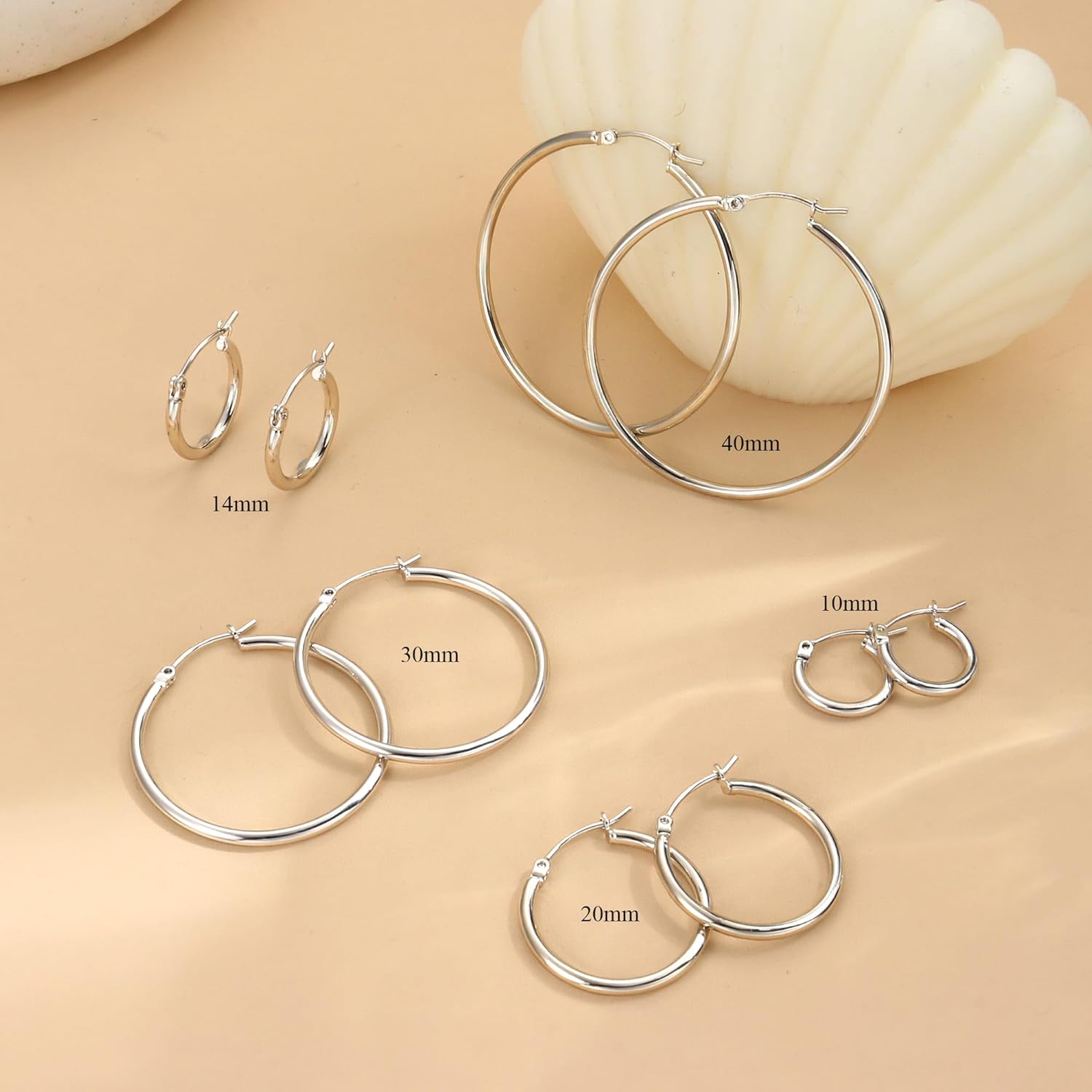 FUNRUN JEWELRY 5 Pairs 925 Sterling Silver Hoop Post Earrings for Women-Small 14K Gold Silver Hoops Earrings,Hypoallergenic Silver Hoop Earring for Women-Medium Big Hoops Stack Earring 10/14/20/30/40mm