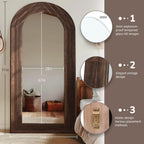 ZHUNFA Arched Full Length Mirror with Solid Wood Frame, 71x32 Farmhouse Wall Mounted Floor Mirror with Stand, Vertical Hanging, Leaning Standing for Bedroom, Living Room, Brown