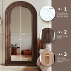 Arched Full Length Mirror With Solid Wood Frame | 71X32 Farmhouse Wall Mounted Floor Mirror With Stand, Vertical Hanging, Leaning Standing For Bedroom, Living Room, Brown