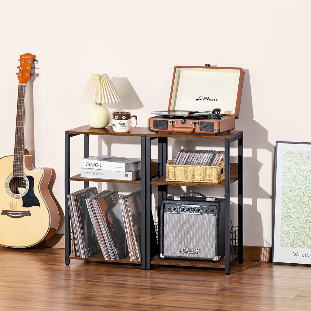 3 Tier End Table,Record Player Stand With Storage Up To 100 Albums,Turntable Stand For Vinyl,Brown Records Shelf For Living Room Bedroom