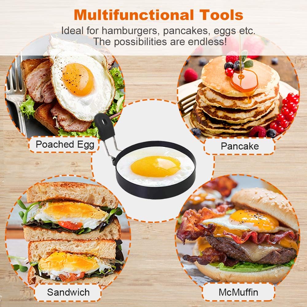 3.5" Egg Rings Set Of 2 With Silicone Handle, Large Ring For Frying Eggs, Round Mold For English Muffins - Griddle Cooking Shaper For Breakfast