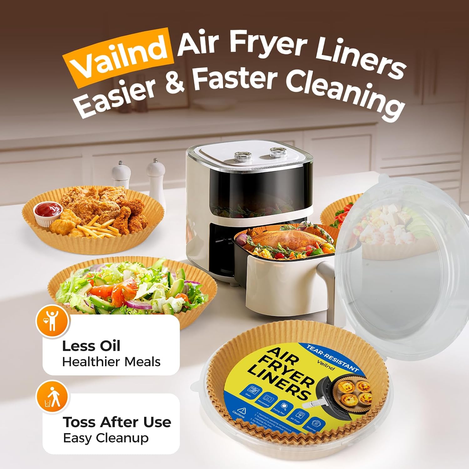 Air Fryer Liners For Ninja, 205 Pcs Heavy-Duty Disposable Air Fryer Liners, 8" Round Airfryer Paper Liners For 5-8 Qt Basket, Oil-Proof & Non-Stick Parchment Paper For Baking, Microwave, Oven, Pans