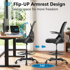 Drafting Chair Tall Office Chair, Ergonomic Standing Desk Chair With Adjustable Foot Ring And Flip-Up Armrests, Mesh Computer Chair For Art Studio, 300 Lbs, Black