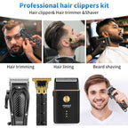 Professional Hair Clippers For Men, Cordless Complete Barber Kit With Electric Hair Clipper T-Blade Beard Trimmer Foil Shaver, Men'S Hair Cutting Grooming Kit, 8 Guide Combs, Barber Or Home