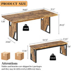 70.8" Wooden Dining Table With 2 Benches, Modern Kitchen Table And Chairs Set For 4-6 Person, Thickened Mdf Wooden Table With Dining Bench For Living Dining Room, Kitchen, Office