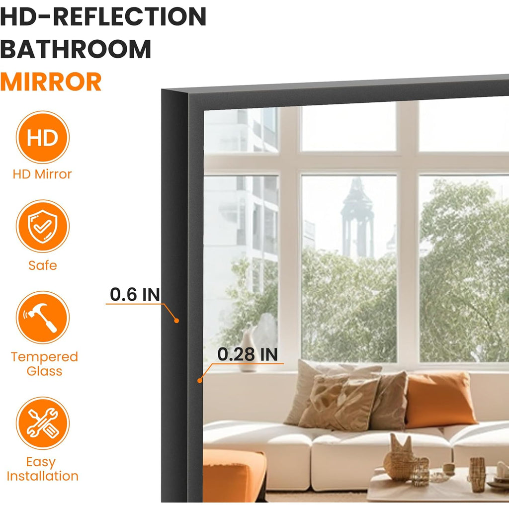 TRAHOME Bathroom Vanity Mirror for Wall, 2 Pack 36" x 24" Metal Framed Rectangular Bathroom Wall Mirror for Over Sink, HD Shatterproof Glass, Hangs Horizontally or Vertically(Black)