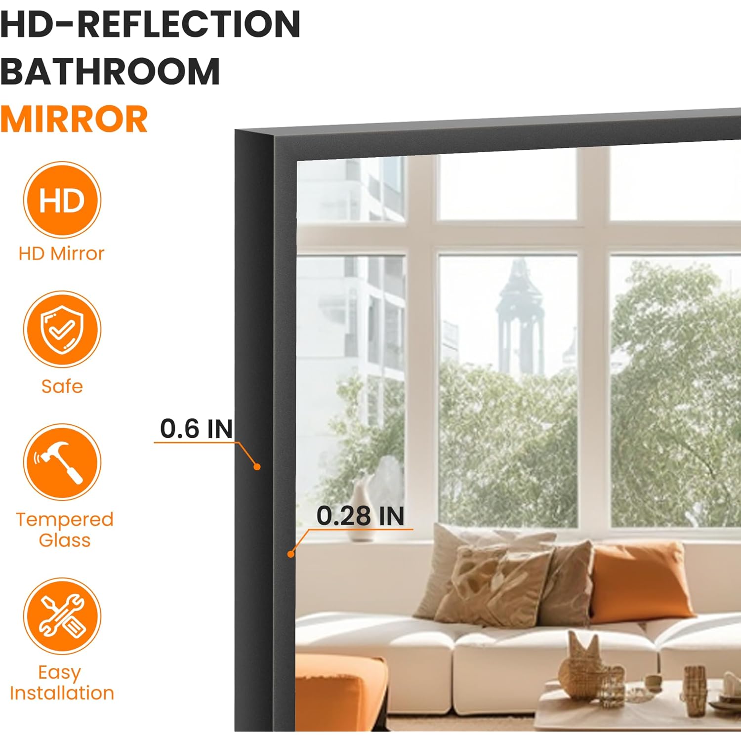 TRAHOME Bathroom Vanity Mirror for Wall, 2 Pack 36" x 24" Metal Framed Rectangular Bathroom Wall Mirror for Over Sink, HD Shatterproof Glass, Hangs Horizontally or Vertically(Black)