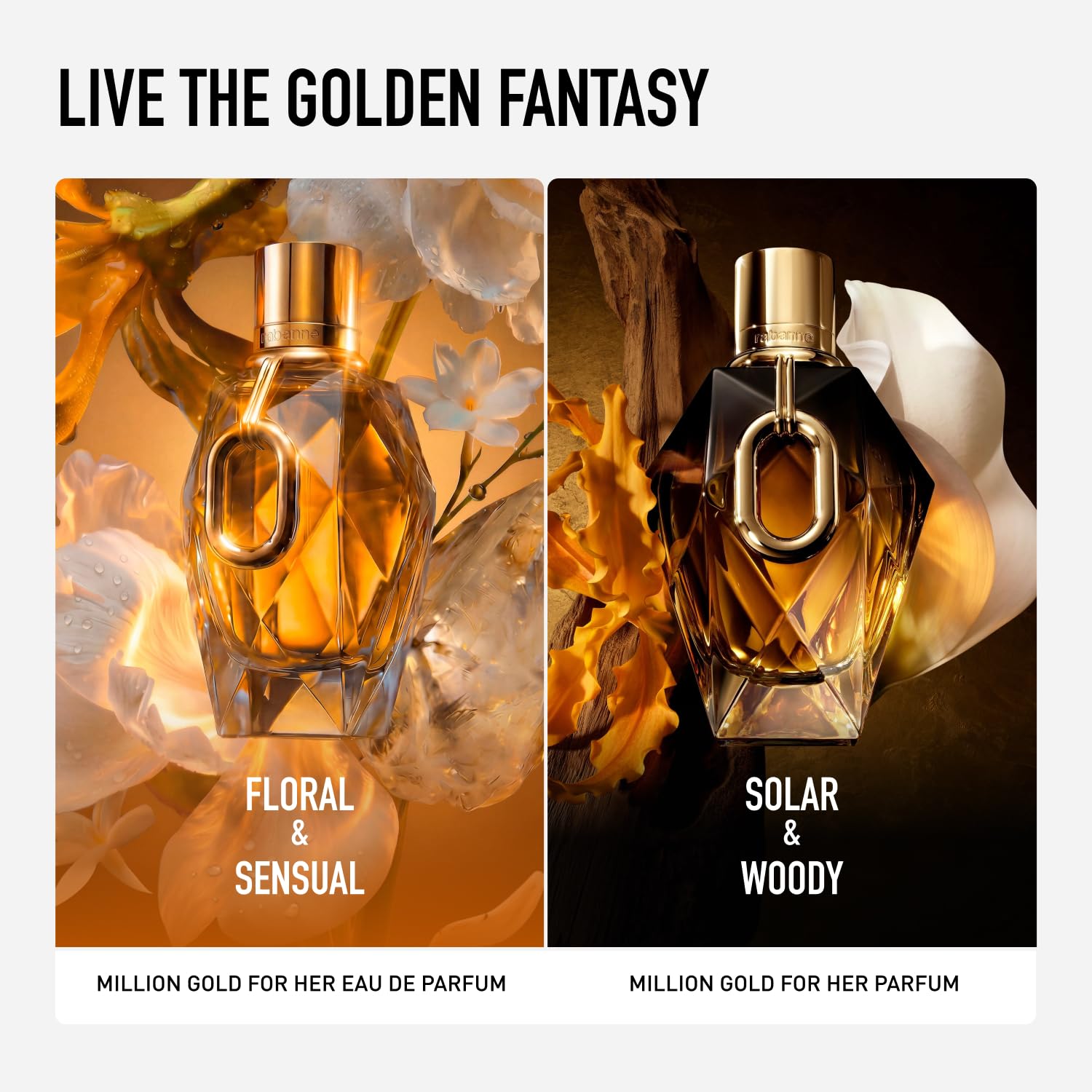 Rabanne Million Gold For Her Eau de Parfum - Long Lasting Refillable Designer Perfume for Women with Sparkling Rose, White Flowers & Salty Mineral Musk - Luxury Fragrance