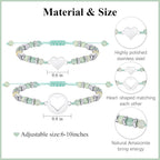 JoycuFF Mother Daughter Bracelets Set, Natural Amazonite Stainless Steel Heart Jewelry for Women, Mothers Day Gifts for Mom/Daughter, Adjustable Matching Bracelets for Mommy and Me Gifts