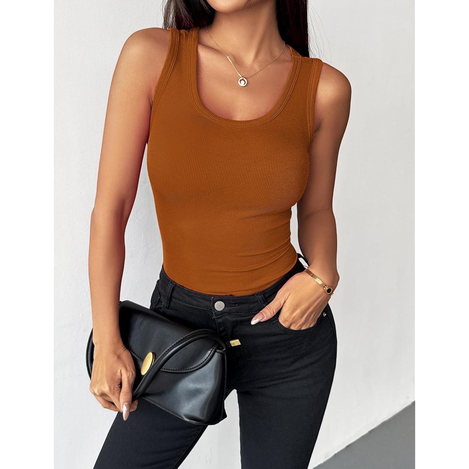 Zeagoo Womens Ribbed Tank Tops Square Neck Summer Tops Slim Fitted Spaghetti Strap Camisole Basic Sleeveless Layering Shirts