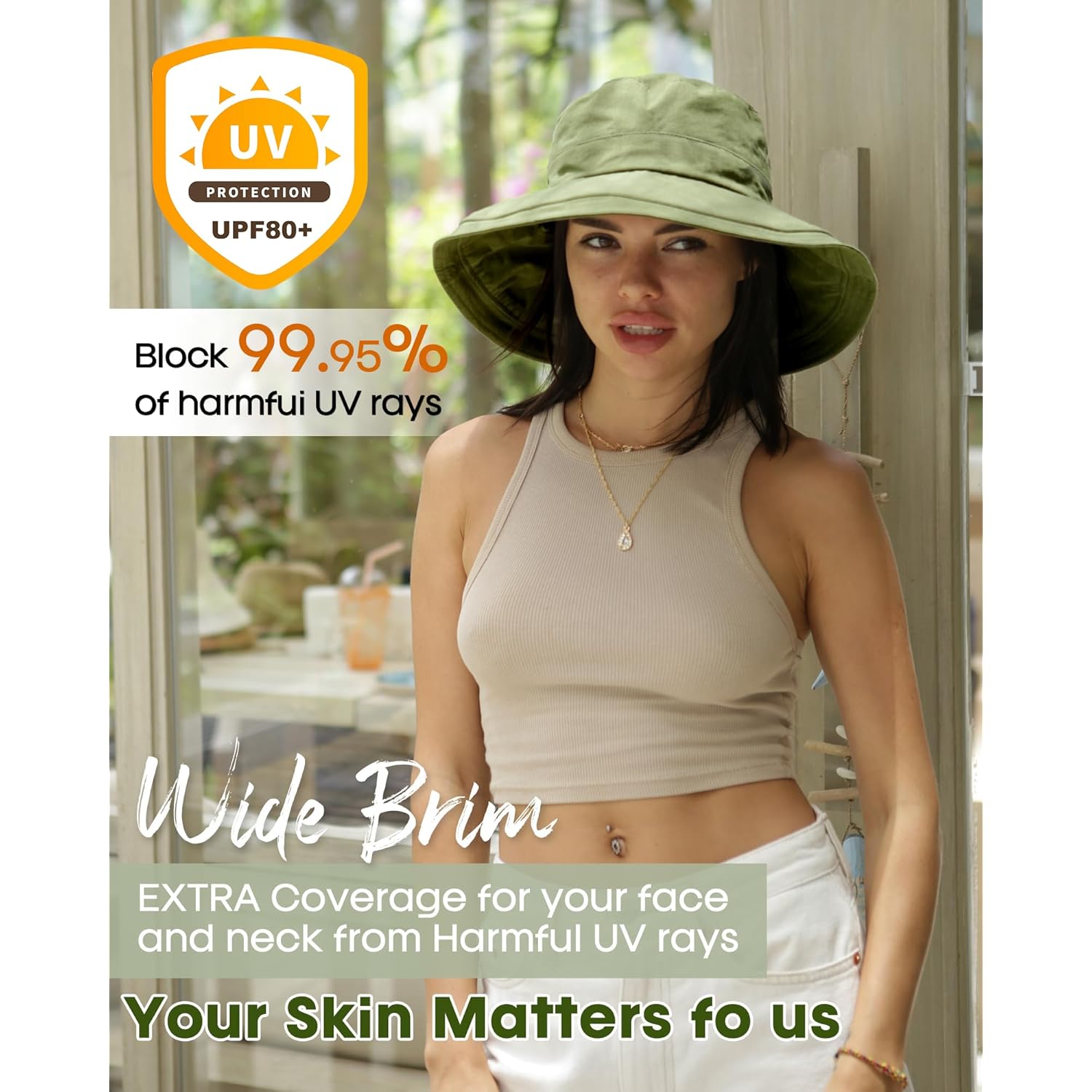 Sun Hats for Women Gardening Hat Wide Brim Ponytail Beach Sun Protection Breathable Cotton Summer Hat with Fold-Up Brim