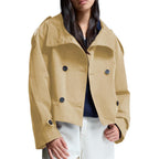 Women'S Cropped Trench Coat Double Breasted Short Jacket High Collar Fall Winter Coats Trendy Outfit With Belt