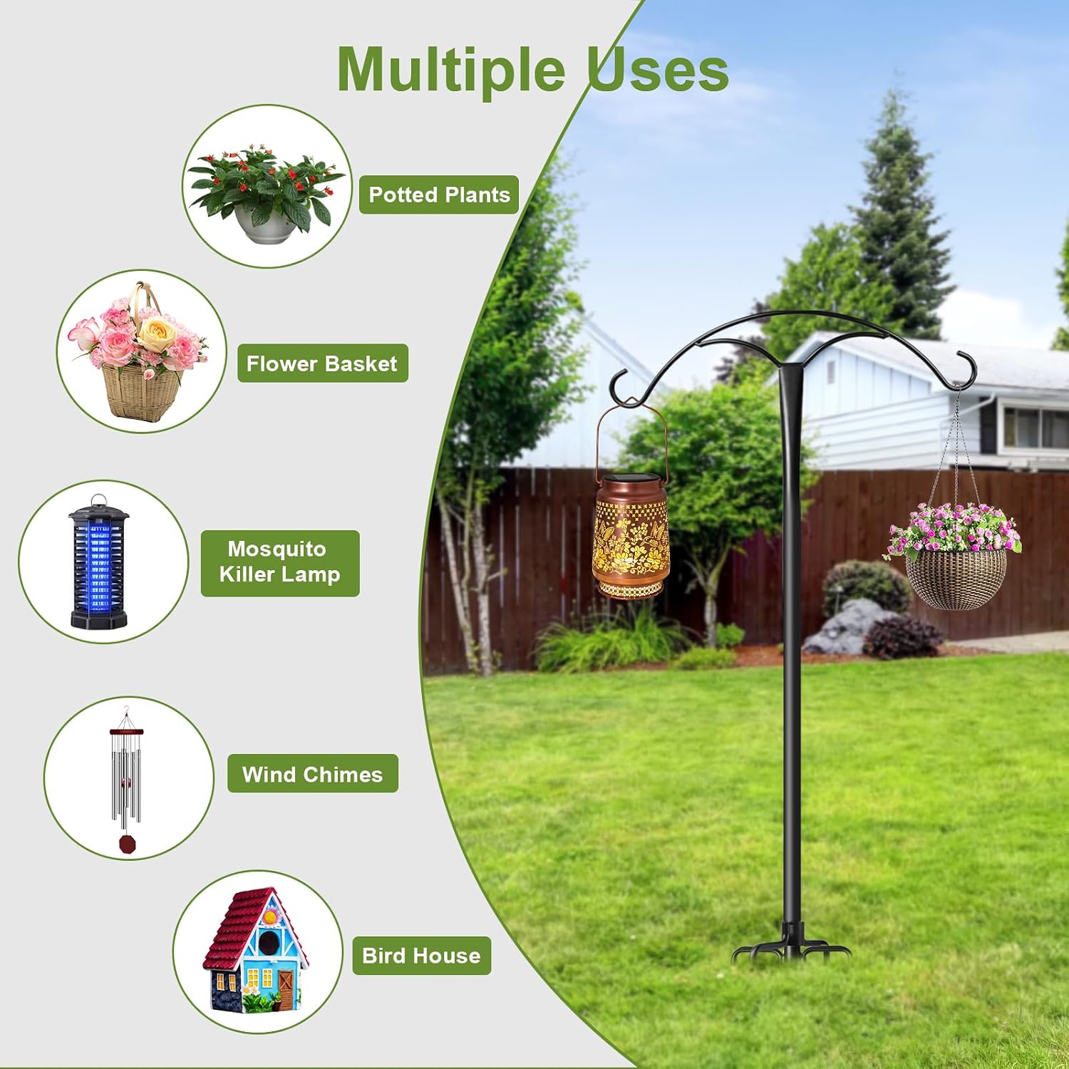 85 Inch Shepherds Hooks For Outdoor,Heavy Duty Shepherds Hooks For Outdoor With 5 Prong Base, Adjustable Stand Hanger For Garden Plant, Hummingbird Feeder, Lantern, Hanging Wedding Decor (2 Pack)