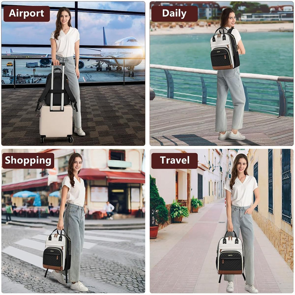 Laptop Backpack For Women Bag - 15.6 Inch Work Travel Backpack With Usb Charger College Bookbag Waterproof Business Computer Backpack Anti-Theft Casual Backpacks For Nurse Teacher Beige Black Brown
