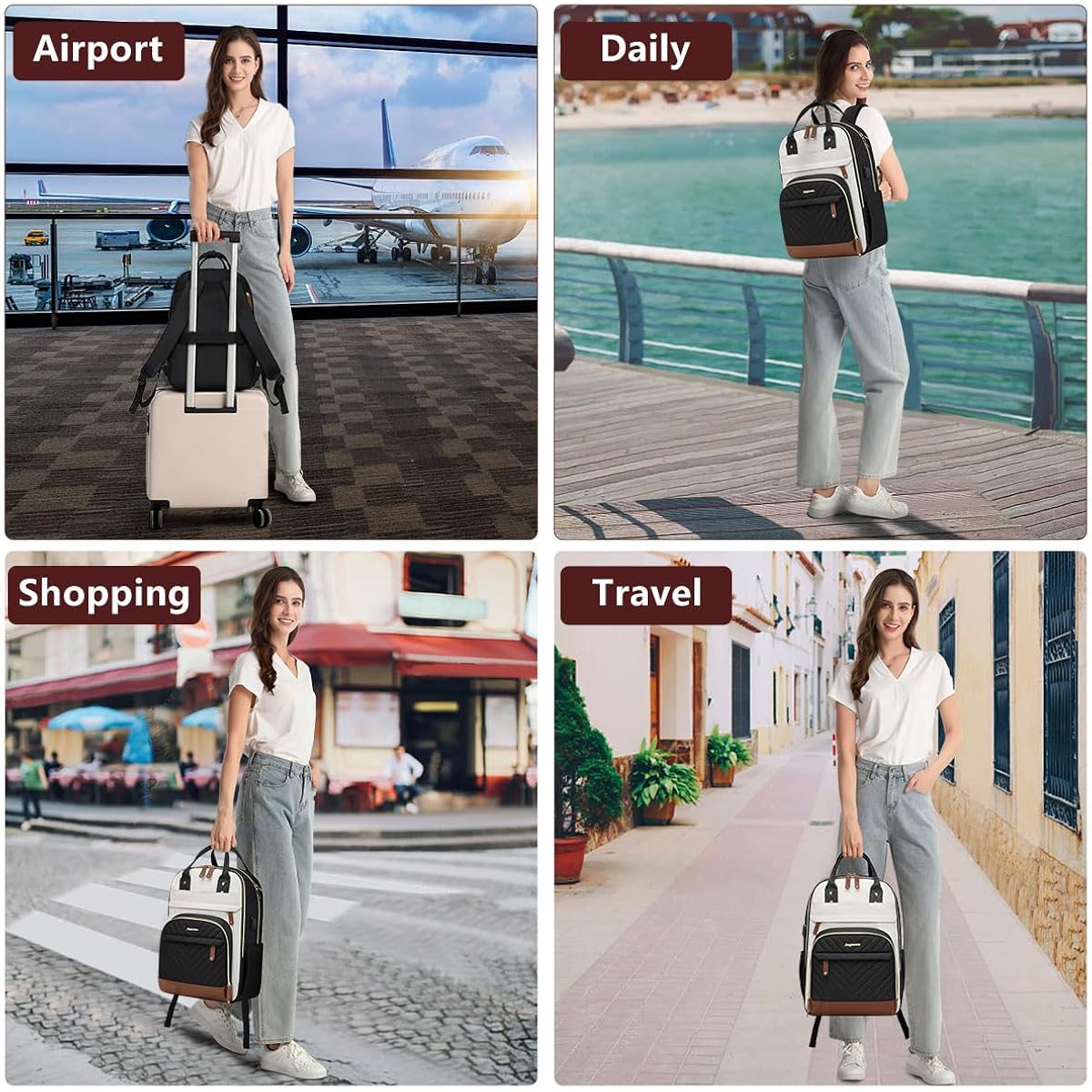 Laptop Backpack For Women Bag - 15.6 Inch Work Travel Backpack With Usb Charger College Bookbag Waterproof Business Computer Backpack Anti-Theft Casual Backpacks For Nurse Teacher Beige Black Brown