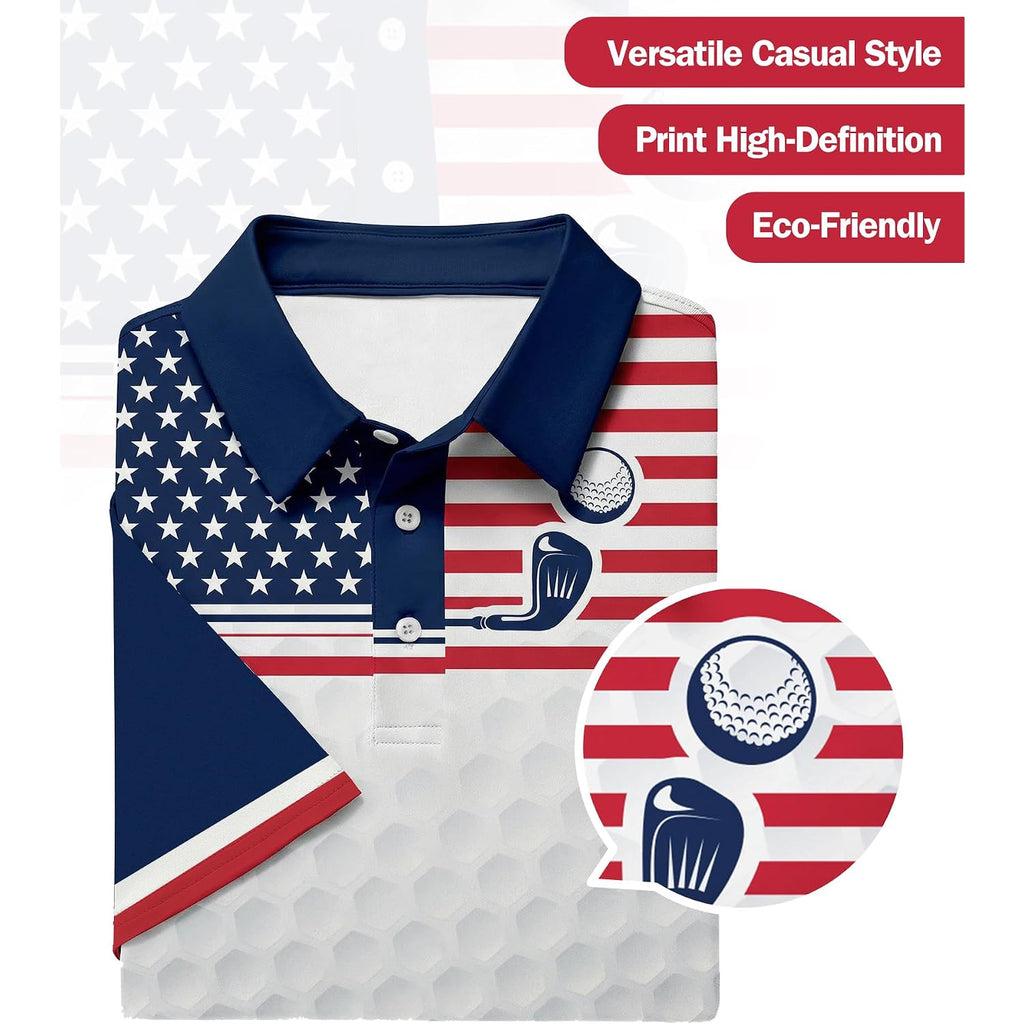Mens American Falg Polo Shirts Short Sleeve Performance Patriotic Shirt Funny Golf Shirt