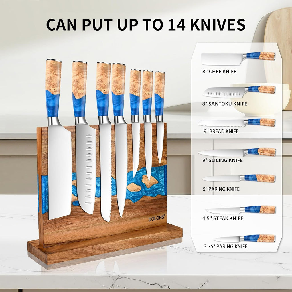 Magnetic Knife Block,Acacia Wood And Resin Kitchen Magnetic Knife Holder，Equipped With Strong Magnets,Multifunctional Double Side Knife Storage Organizer For Kitchen Counter ，Gifts For New Home