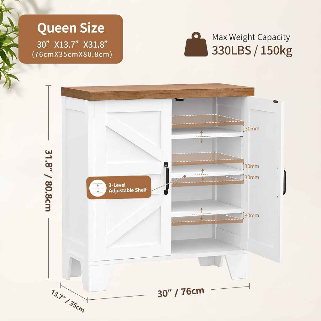Heybly Shoe Cabinet, Modern Farmhouse Entryway Shoe Storage Cabinet With Doors, Adjustable Shelves,Hidden Shoe Storage, Versatile Entryway Cabinet Furniture With Thick Top & Reinforced Legs, Hsc001Wwb