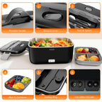 Electric Lunch Box For Adults, 2.8L Double Layer 100W Fast Heated Lunch Box, Heating Food Heater Warmer For Home Office Car Truck Use, Extra Large Lonchera Electrica Portátil 12/24V/110-230V, Black