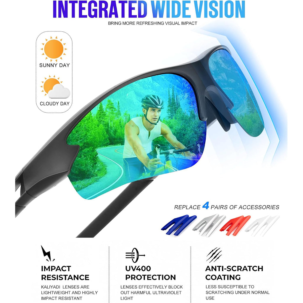 KALIYADI Sports Sunglasses for Men, Polarized Sun Glasses for Men Women Youth Baseball Softball with UV Protection (3 Packs) Purplish Red/Dark Blue/Blue Green