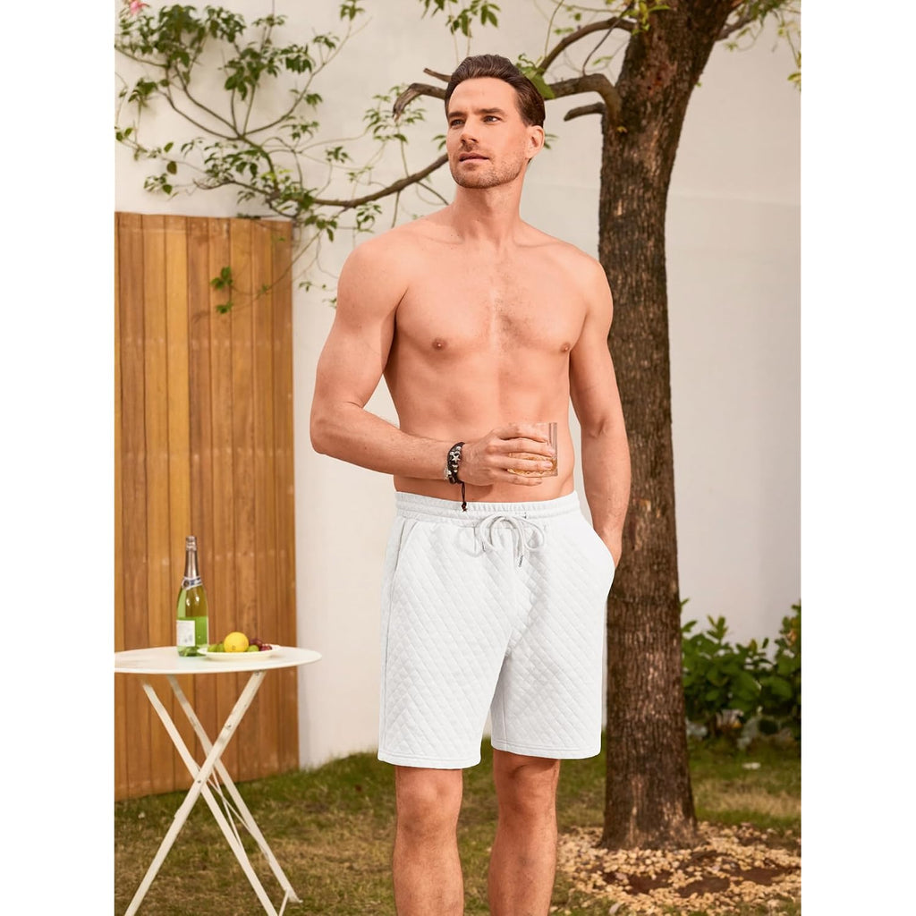 Jmierr Mens Casual Sweat Shorts Drawstring Summer Beach Stretch Quilted Shorts Workout Running