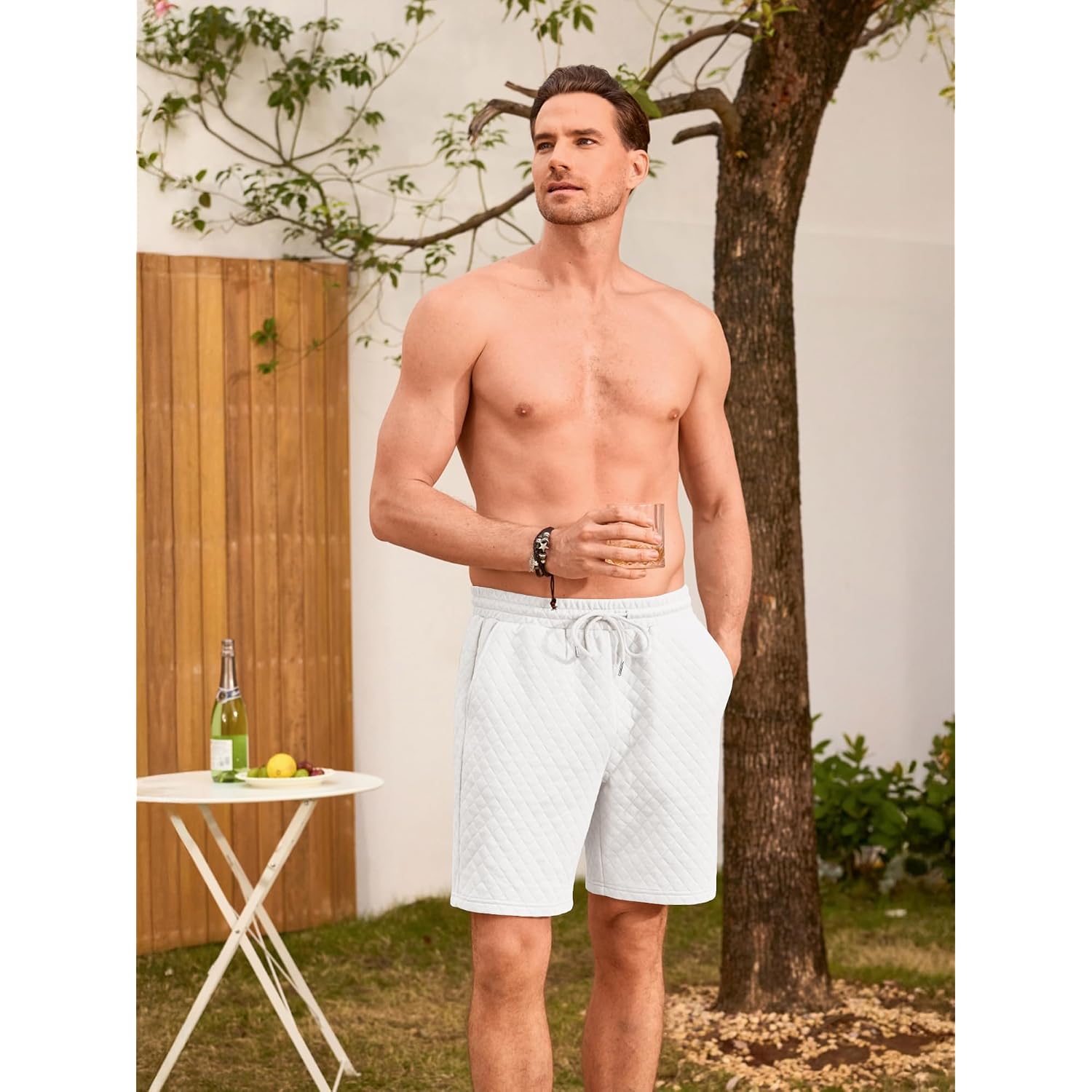 Jmierr Mens Casual Sweat Shorts Drawstring Summer Beach Stretch Quilted Shorts Workout Running