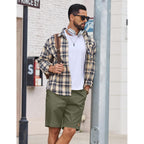 Coofandy Mens 9" Casual Shorts With Zipper Pocket Elastic Waist Drawstring Chinos Short Summer Lightweight Cotton Shorts
