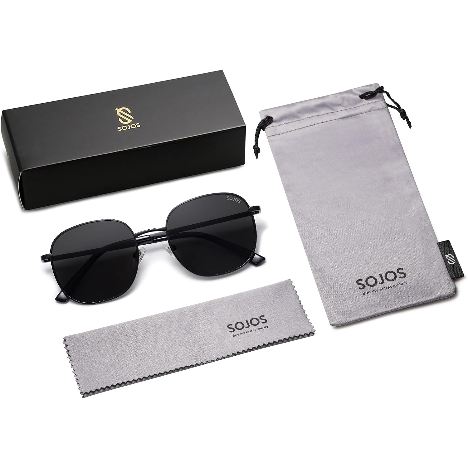 SOJOS Classic Trendy Square Sunglasses for Women Men Cute Big Frame Gold Shades SJ1137 Black/Grey