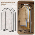 Misslo 10" Gusseted All Clear Garment Bags For Hanging Clothes 3 Packs 40" Suit Bags For Closet Storage Hanging Clothes Storage Suit Cover For Shirts, Coats, Dresses