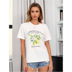SweatyRocks Women's Lemon Shirts Letter Fruit Printed Graphic Tees Short Sleeve Casual T-Shirt White