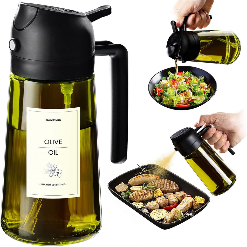 Trendplain - Original 16Oz/470Ml Olive Oil Dispenser Bottle For Kitchen Gadgets And Air Fryer Accessories - Olive Oil Sprayer For Cooking W/Stickers - Black