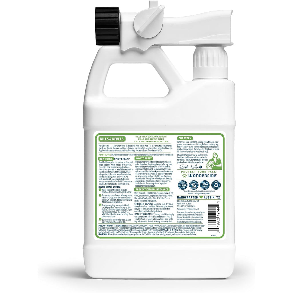 Wondercide - Ready To Use Flea, Tick, And Mosquito Yard Spray With Natural Essential Oils – Mosquito And Insect Killer, Treatment, And Repellent - Plant-Based - Safe Around Pets, Plants, Kids - 32 Oz