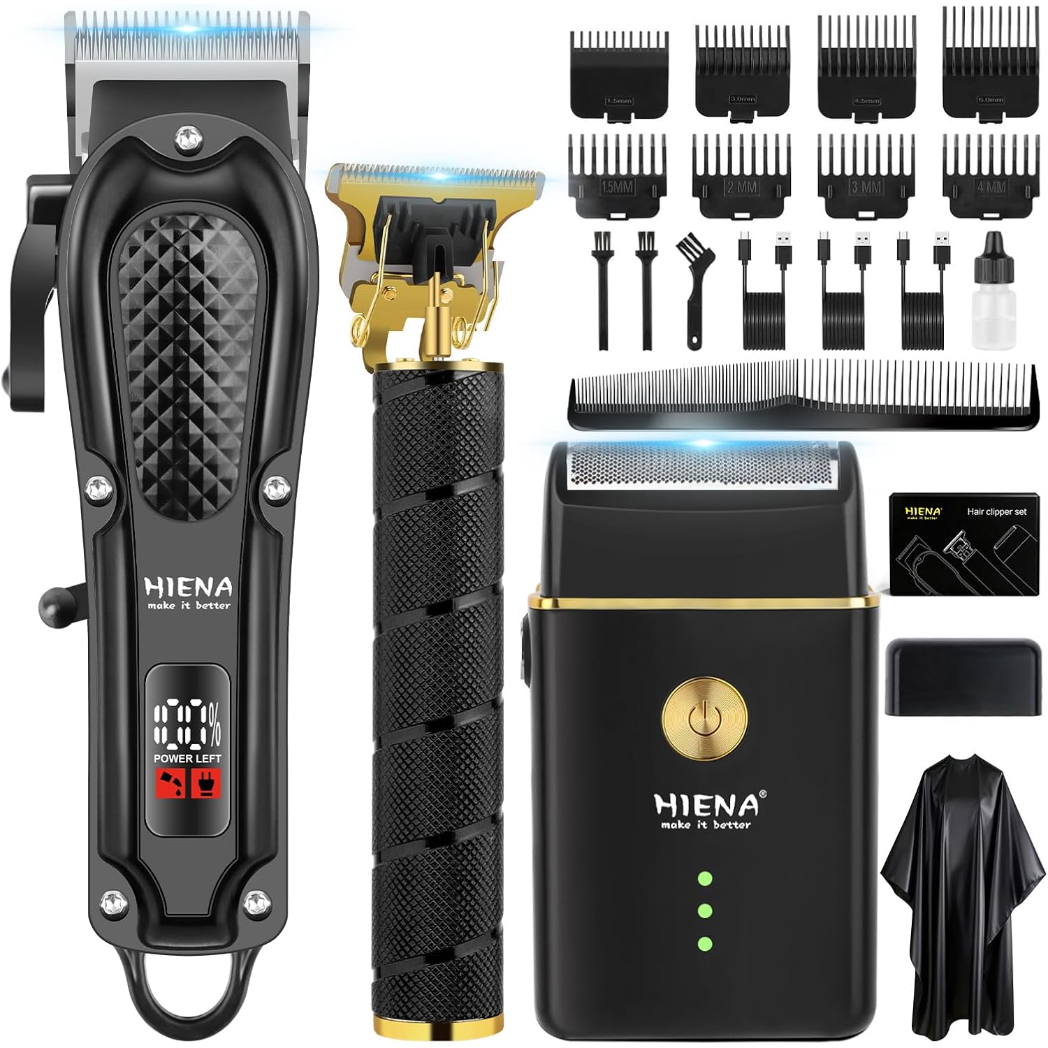 Professional Hair Clippers For Men, Cordless Complete Barber Kit With Electric Hair Clipper T-Blade Beard Trimmer Foil Shaver, Men'S Hair Cutting Grooming Kit, 8 Guide Combs, Barber Or Home