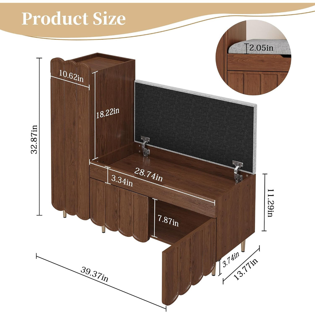3More Shoe Organizer Cabinet,Entryway Bench With Adjustable Shelves And Cushioned Seat,Unique L-Shaped Bench Cabinet For Entryway, Hallway, Living Room