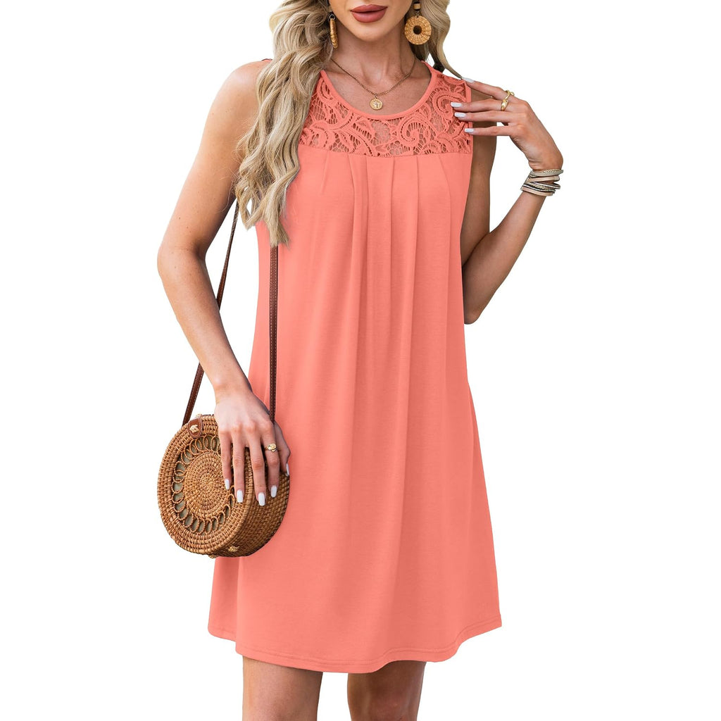 Bkrive Summer Dresses For Women Beach Cover Up Sleeveless Lace Crewneck Sundress (S-3Xl)
