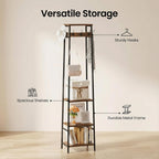 Coat Rack Freestanding, Coat Stand with 3 Shelves and 7 Hooks, Hall Tree Free Standing, Clothes Rack Stand Organizer, Industrial Style, Rustic Brown and Black