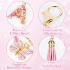 Initial Letter Keychain Cute Keychain Butterfly Sequins Alphabet Resin Name Tassel Keychain for Mother's Gift