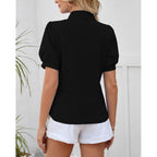 Polo Shirts for Women Short Puff Sleeve Collared V-Neck Tops for Casual Work