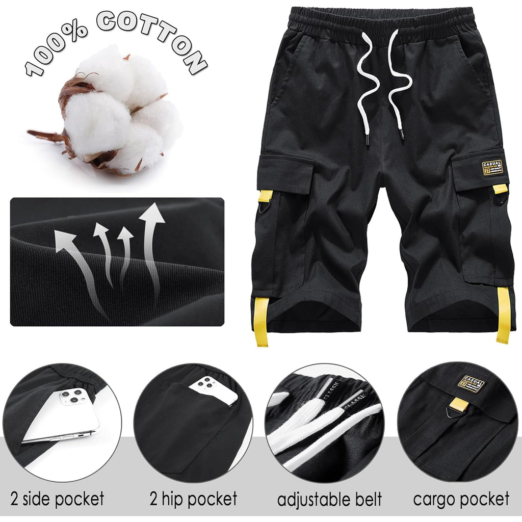 Women's Casual Cargo Shorts with Pockets Elastic High Waist Drawstring Bermuda Shorts for Women