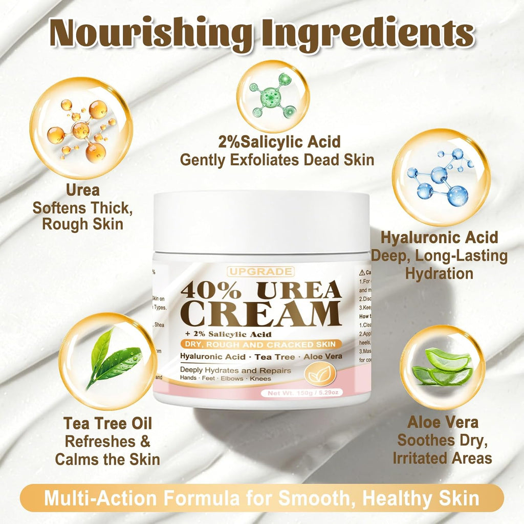 40% Urea Cream for Feet – Maximum Strength Foot Cream for Dry Cracked Heels & Calluses, Deep Softening Heel Repair, Urea Lotion for Body Hydration, Fast-Absorbing Foot Moisturizer for Rough Skin