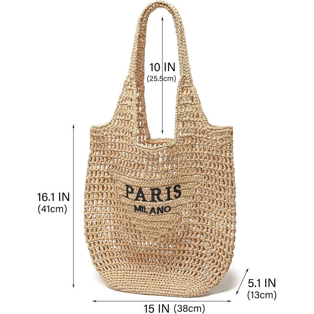 Straw Beach Bags For Women, Large Woven Tote Bag, Summer Shoulder Bag, Hobo Handbag For Vacation, Travel Casual Purse