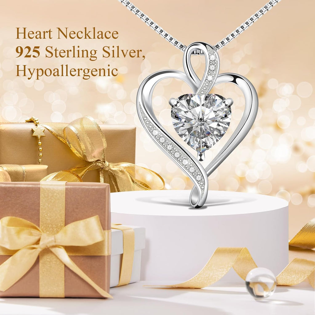 925 Sterling Silver Necklace - Exquisite Silver Jewelry for Women - Heart Pendant Silver Necklace - Birthday, Anniversary, Valentine's Day Gift for Women, Wife, Mom, Girlfriend, Lady