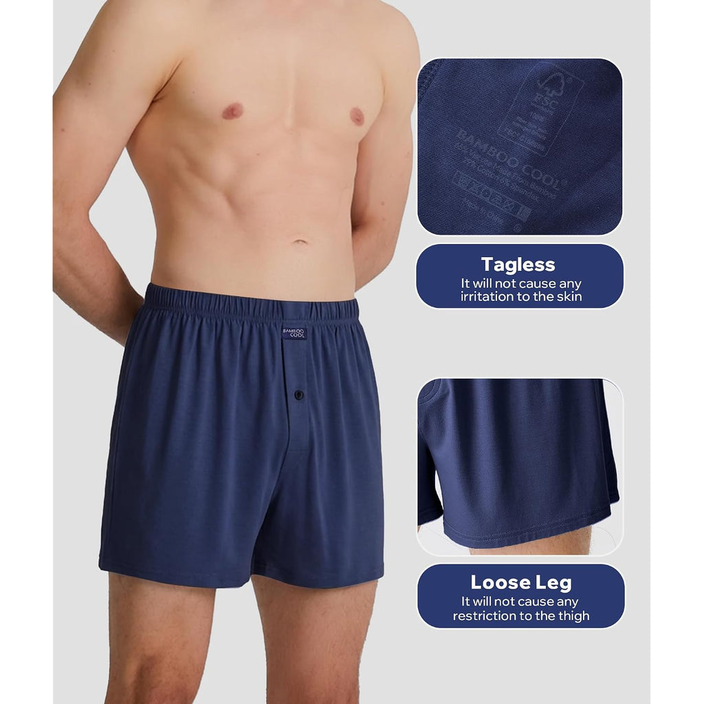 Bamboo Cool Men'S Boxer Short Soft And Breathable Knit Boxers For Men Moisture-Wicking Underwear With Button Fly