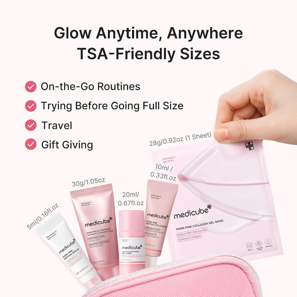 Medicube Pdrn Glow Essentials Kit, Mini Skincare Travel Set, 5-Step Routine