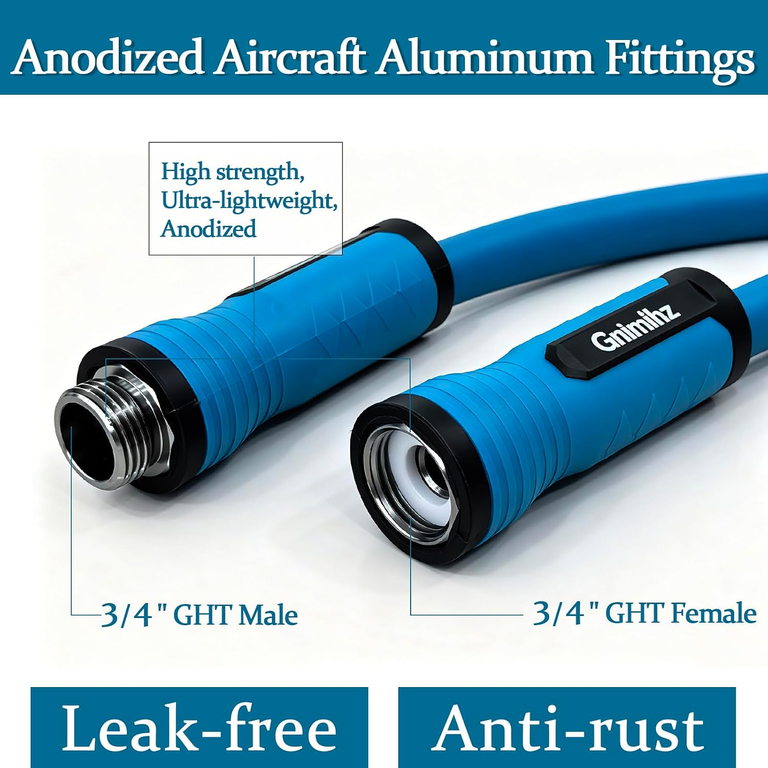 Garden Hose 5/8 In X 50 Ft, Made Of Tpe (Betterthan Pvc/Hybrid Polymer), Lightweight Yet Durable Water Hose With Ergonomic Grip, Drinking Water Safe Material, All-Weather, 3/4" Ght Fittings