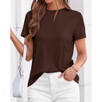 Kirundo Short Sleeve Tops For Women, 2026 Summer Crewneck Knit Plain T-Shirts, Soft Stretchy Basic Tee For Daily Wear Work